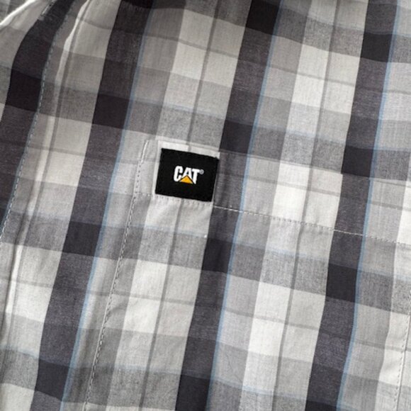 Caterpillar Mens Grey and White Plaid Button Up Tshirt size XL - Picture 6 of 6